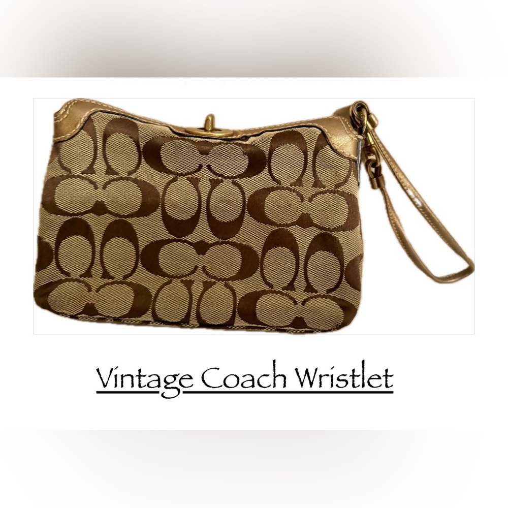 Vintage Coach Twistlock Wristlet| Sufflette| Canvas| tan & gold
